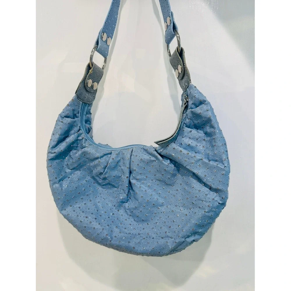 Y2K Melie Bianco Blue Star Shoulder Hobo Bag Vegan Leather 2 Removable Strap